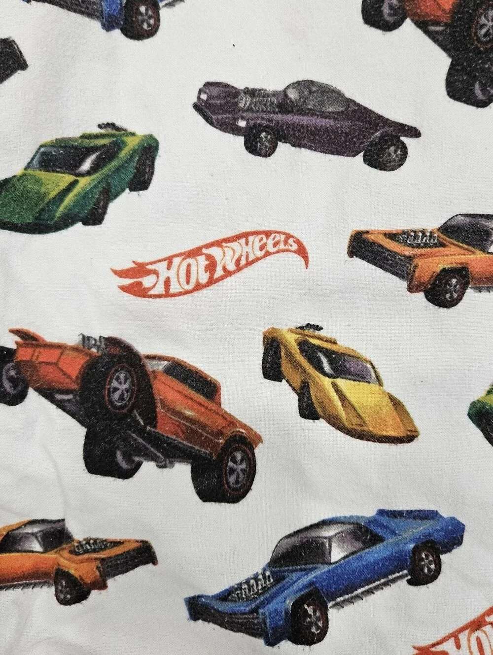 Pottery Barn Kids Hot Wheels FULL Fitted Sheet Organic Cotton Cars Retro